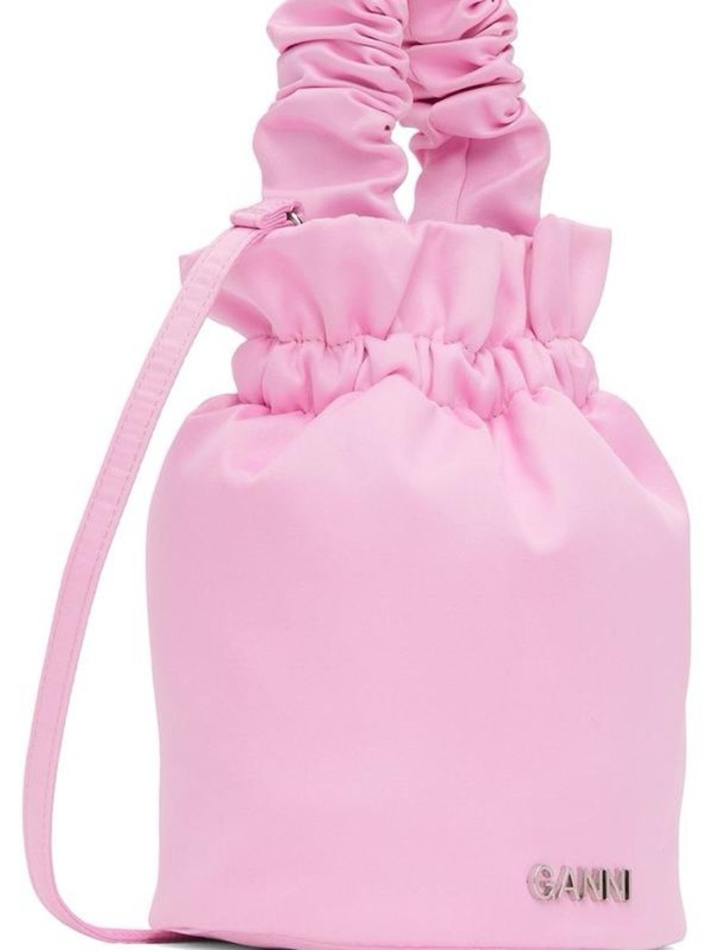 Ganni Pink Scrunched-Handle Drawstring Bucket Bag